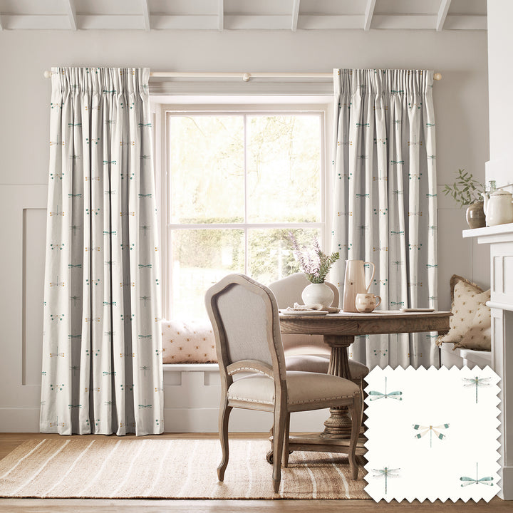 Watercolour Dragonfly White Made to Measure Curtains