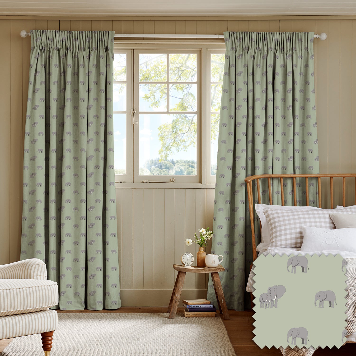 Elephant Sage Green Made to Measure Curtains