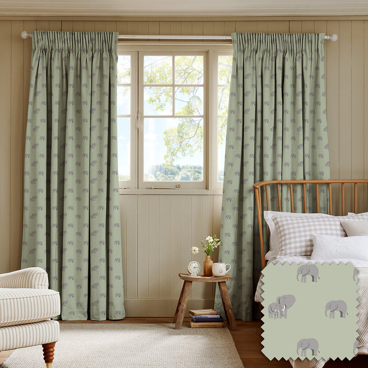 Elephant Sage Green Made to Measure Curtains