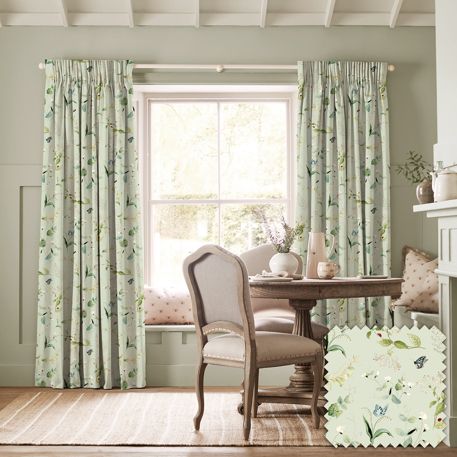 Wild Floral Soft Green Made to Measure Curtains