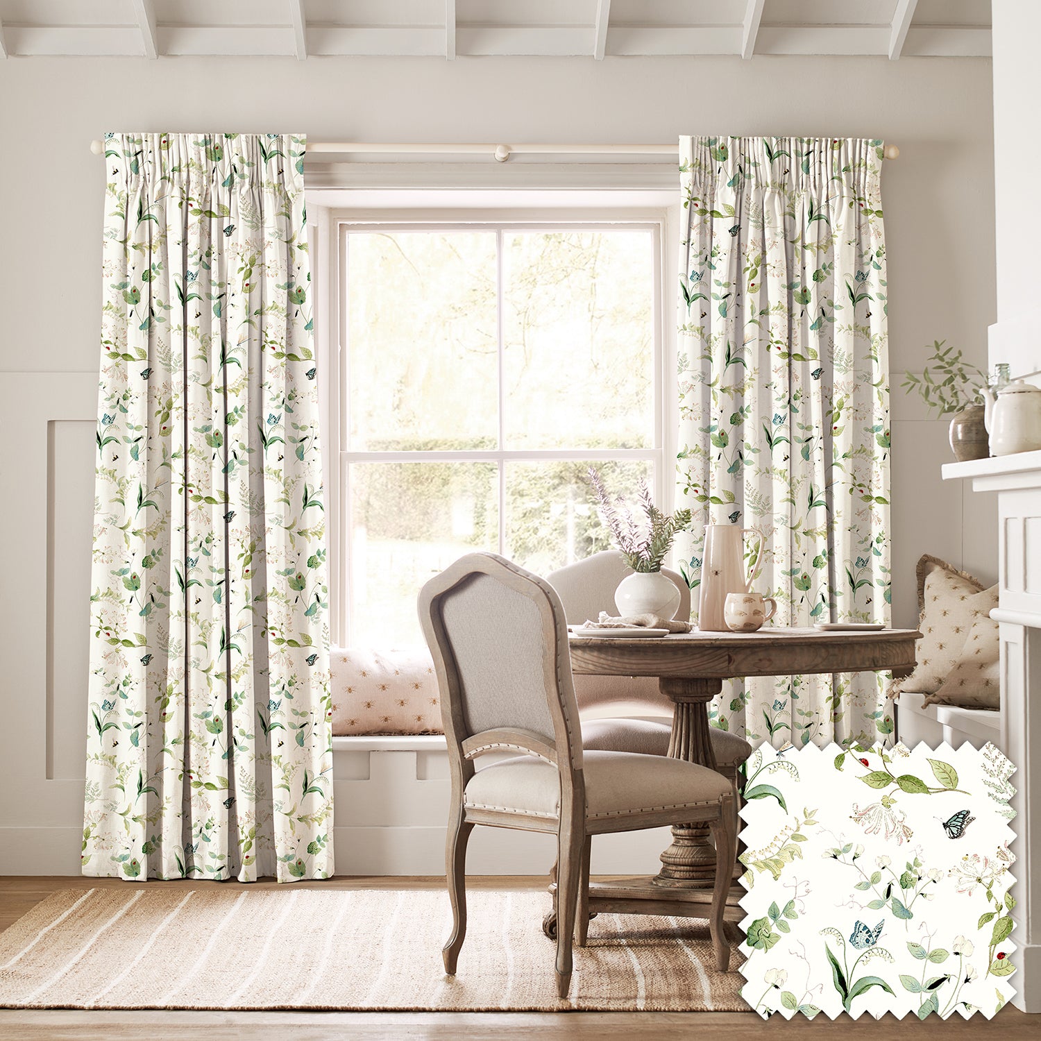 Wild Floral White Made to Measure Curtains
