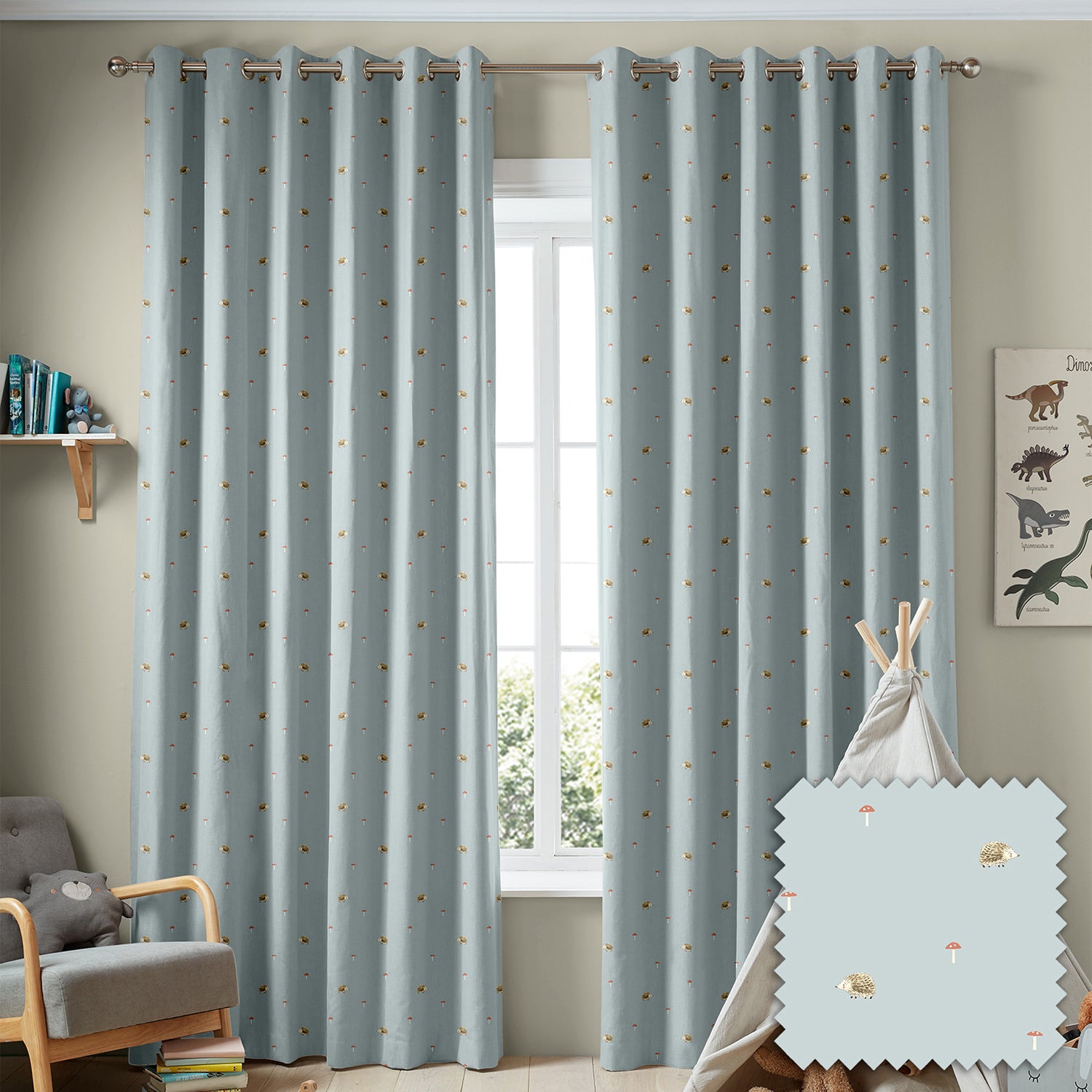 Hedgehogs Blue Made to Measure Curtains by Sophie Allport