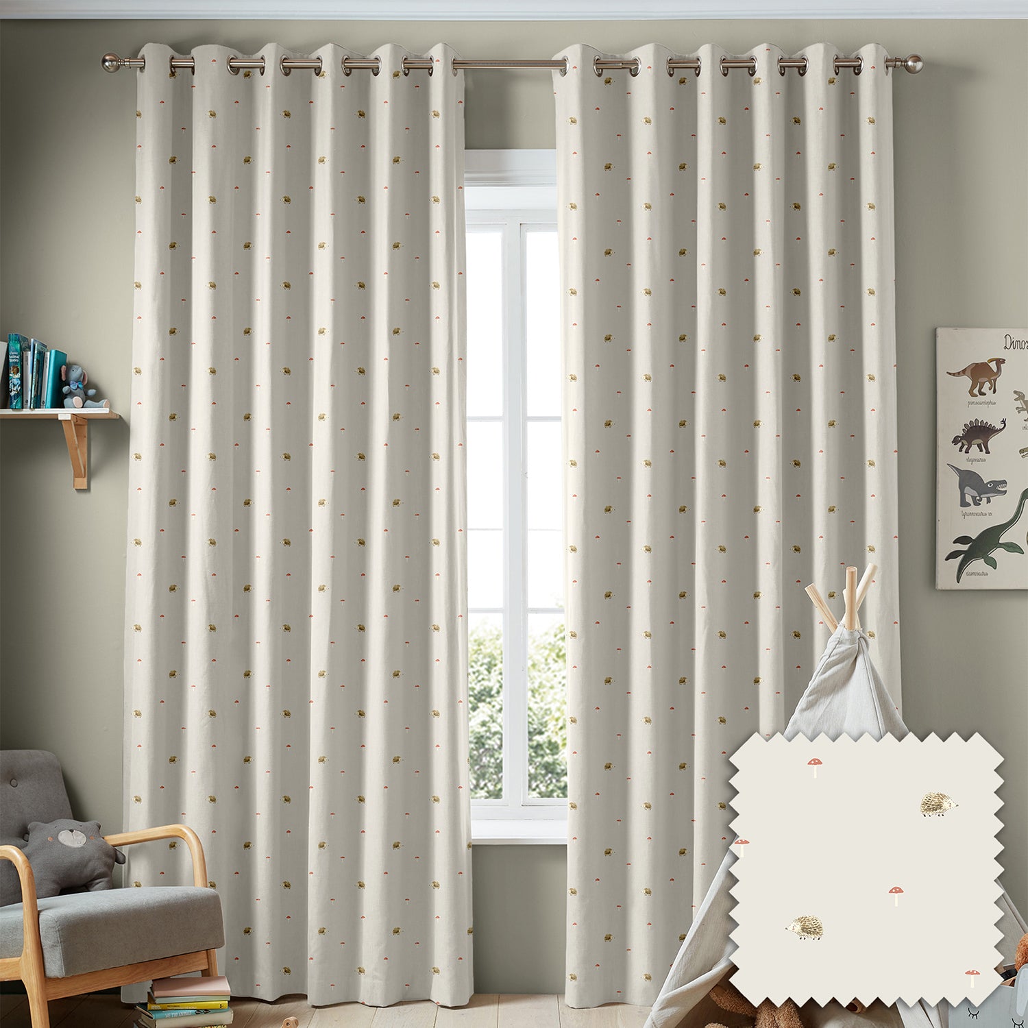 Hedgehogs Neutral Made to Measure Curtains by Sophie Allport