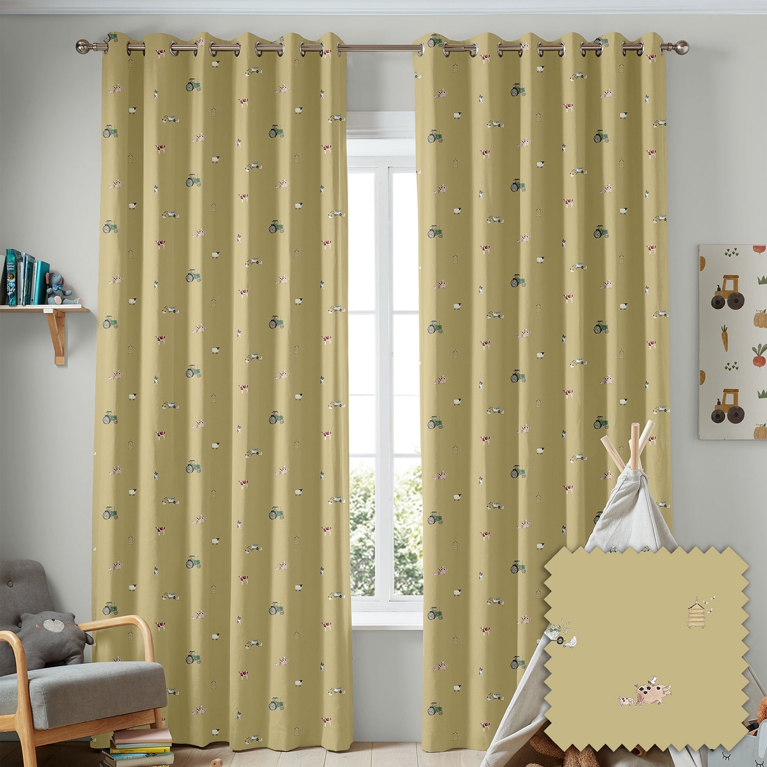On The Farm Mustard Made to Measure Curtains by Sophie Allport