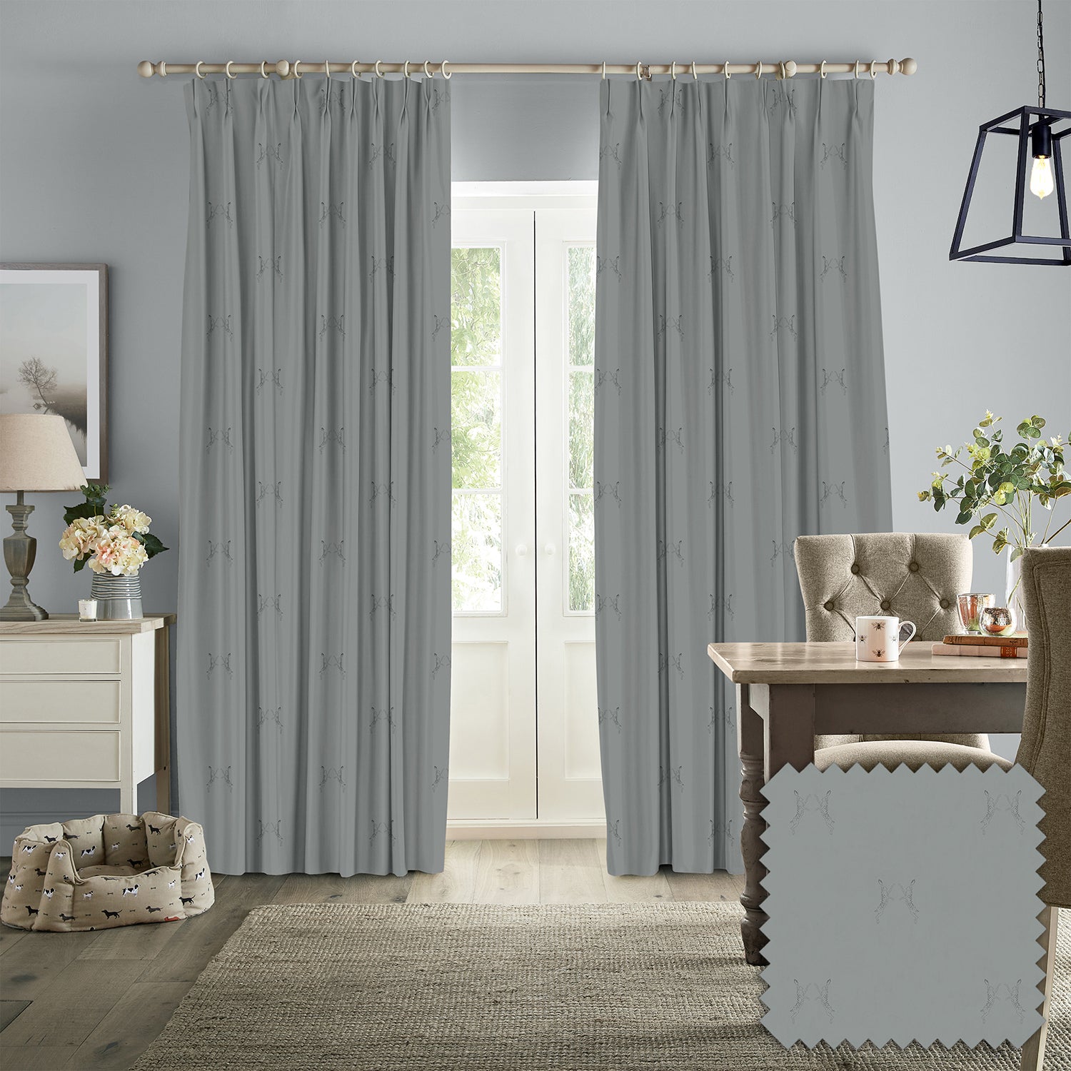 Boxing Hares Deep Duck Egg Made to Measure Curtains by Sophie Allport