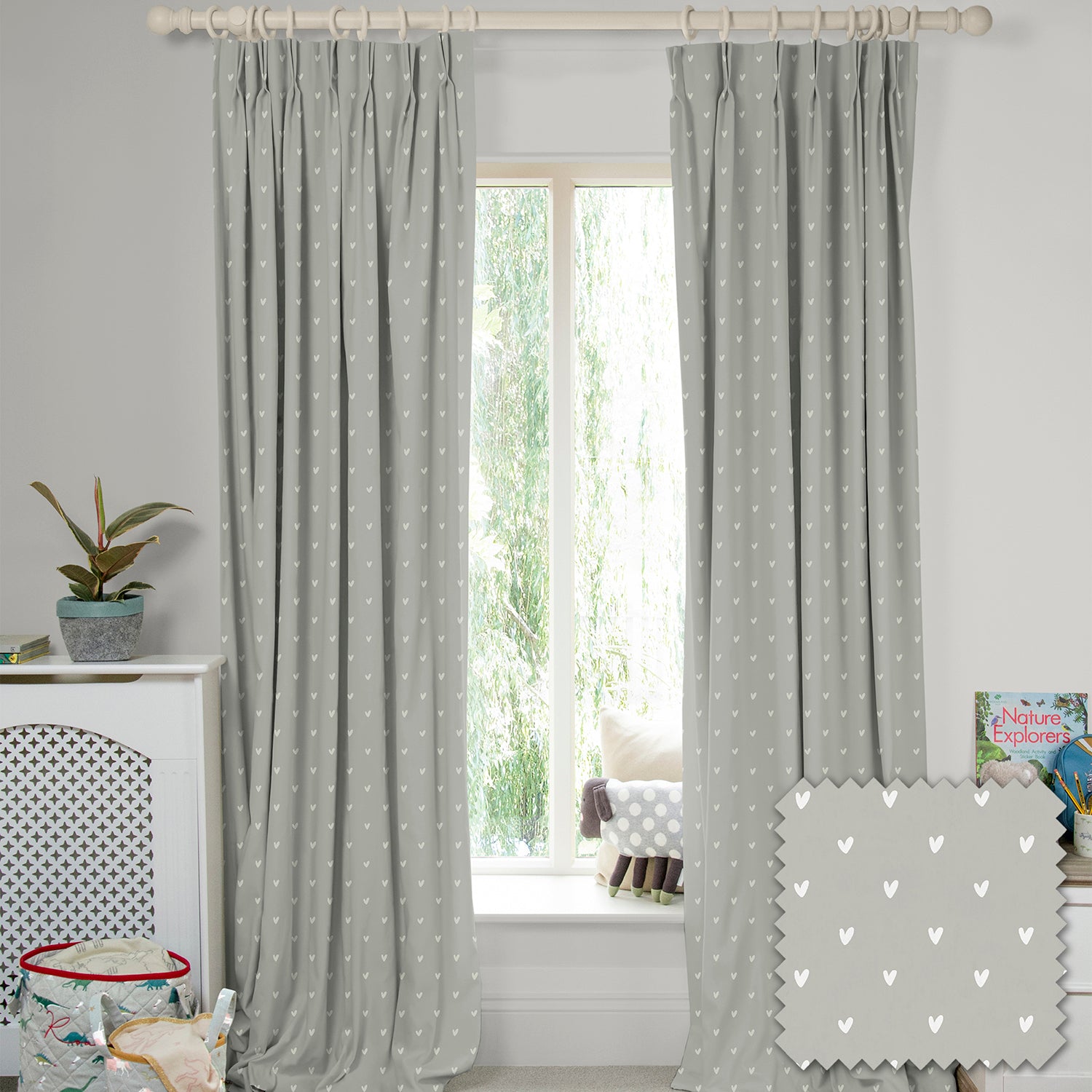 Hearts Grey Made to Measure Curtains