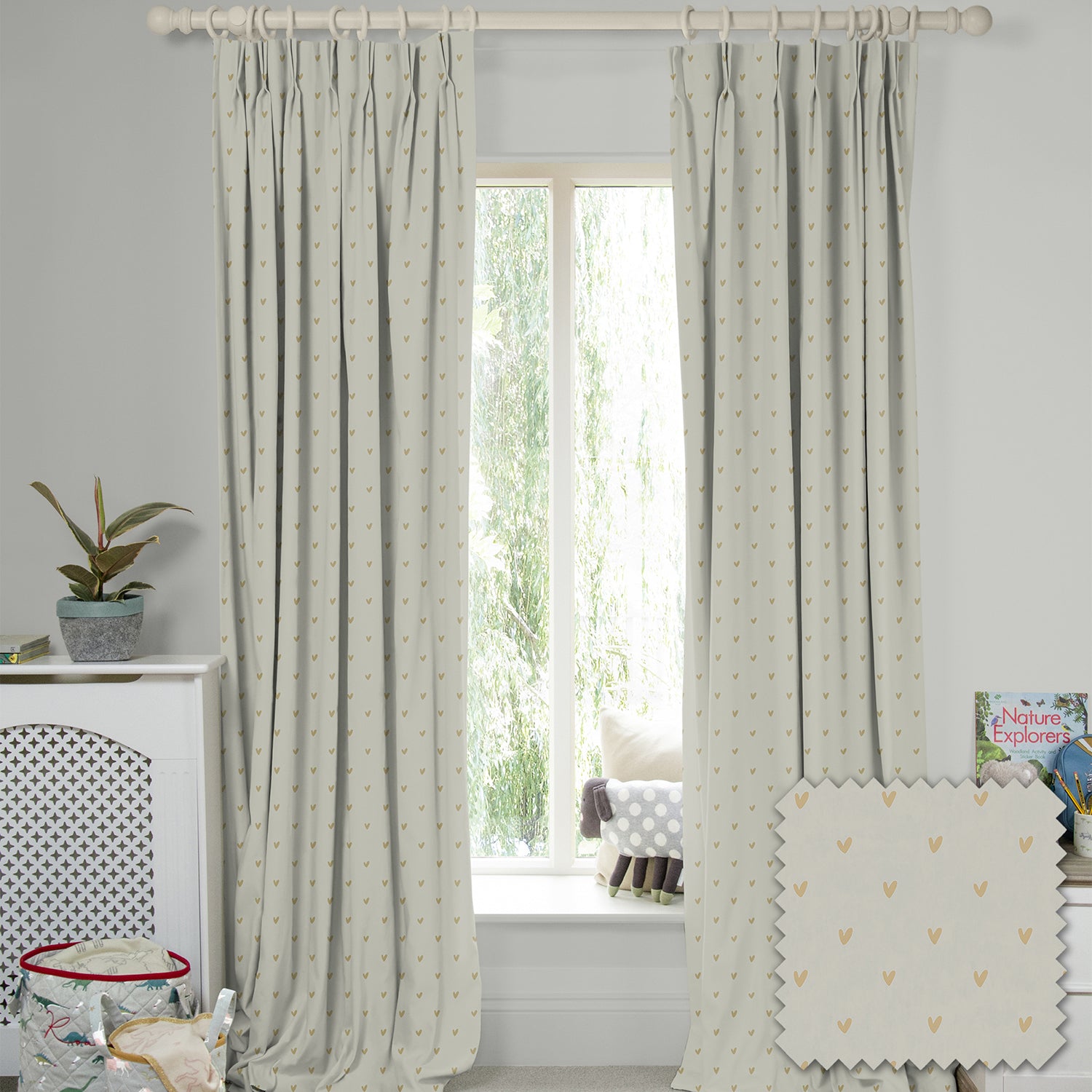 Hearts Soft Mustard Made to Measure Curtains