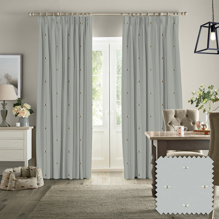 Bees Pale Slate Made to Measure Curtains