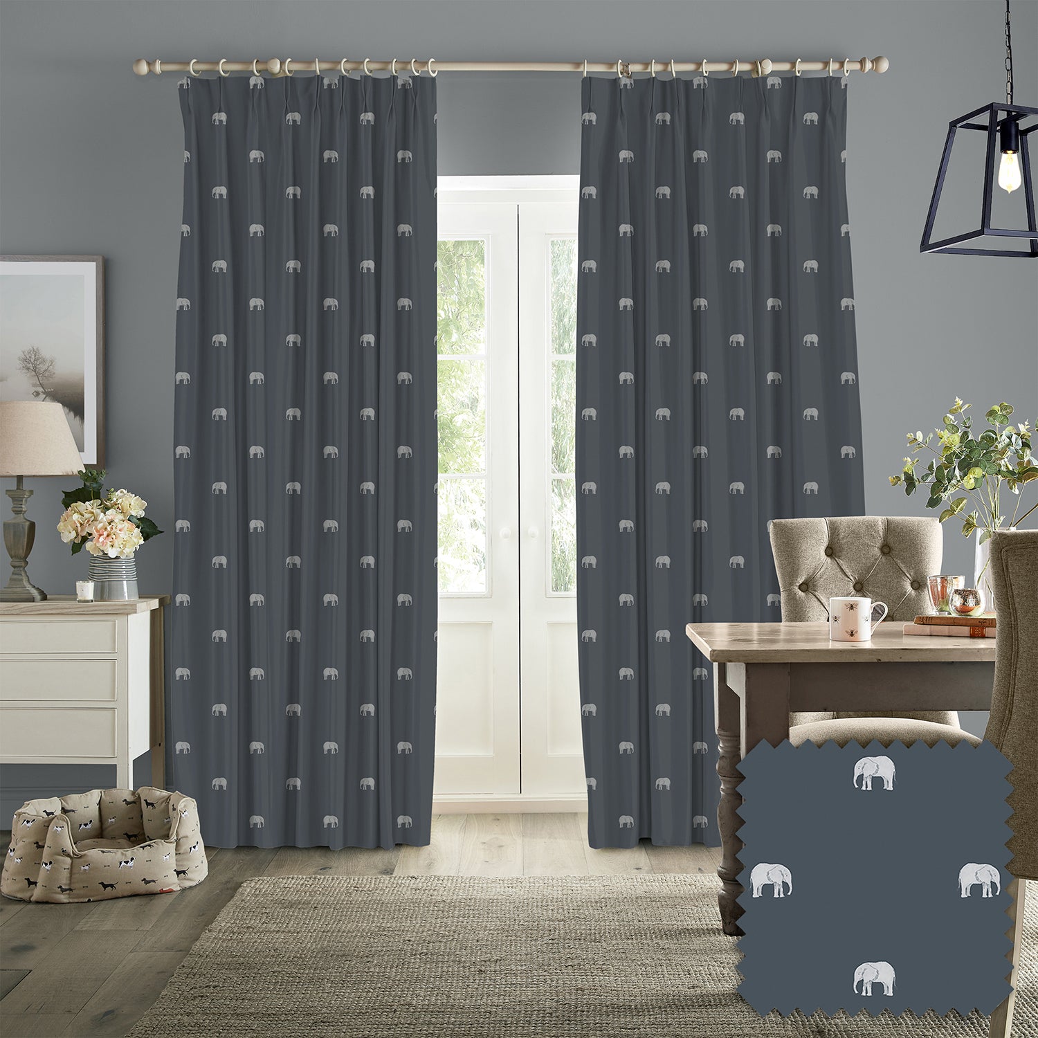 Elephant Deep Navy Made to Measure Curtains