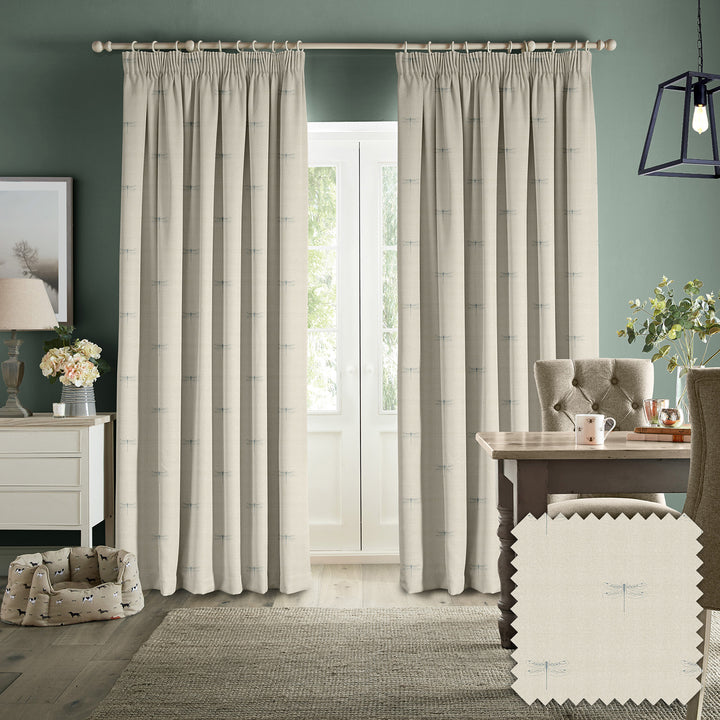 Dragonfly Duck Egg Linen Made to Measure Curtains by Sophie Allport