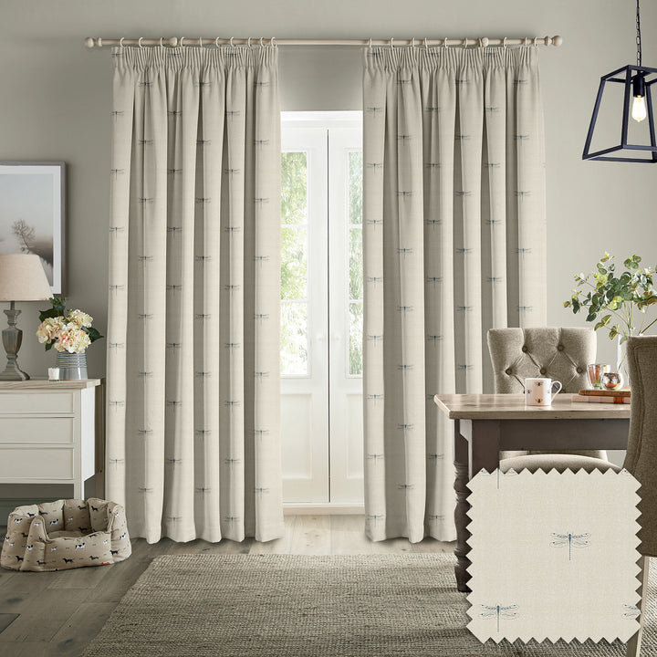 Dragonfly Teal Linen Made to Measure Curtains by Sophie Allport