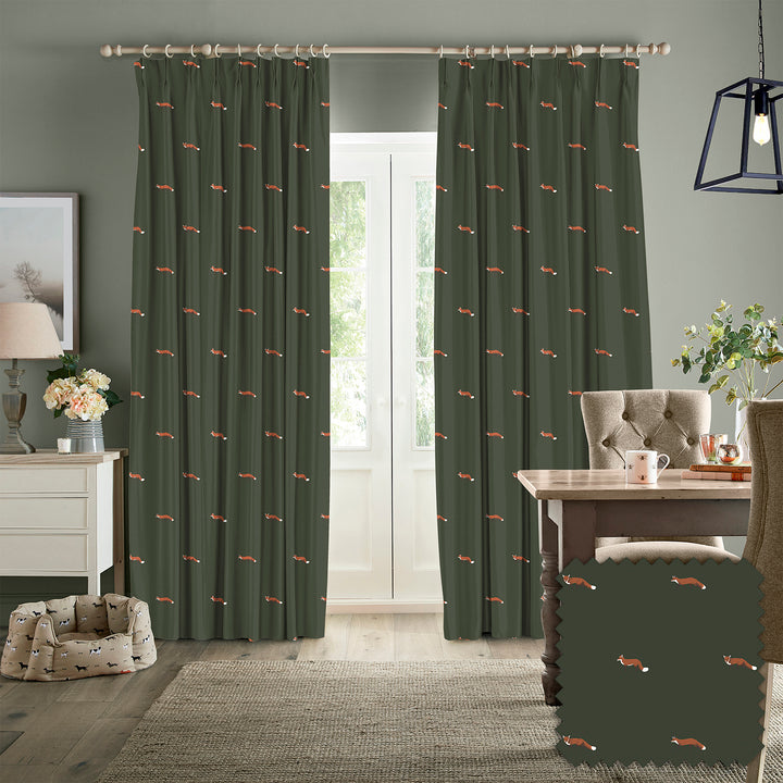 Foxes Forest Green Made to Measure Curtains