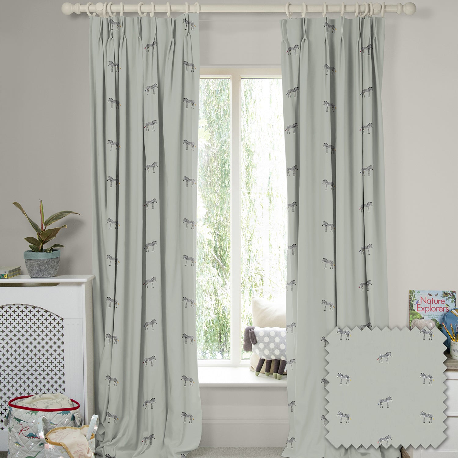Zebra Soft Grey Blue Made to Measure Curtains