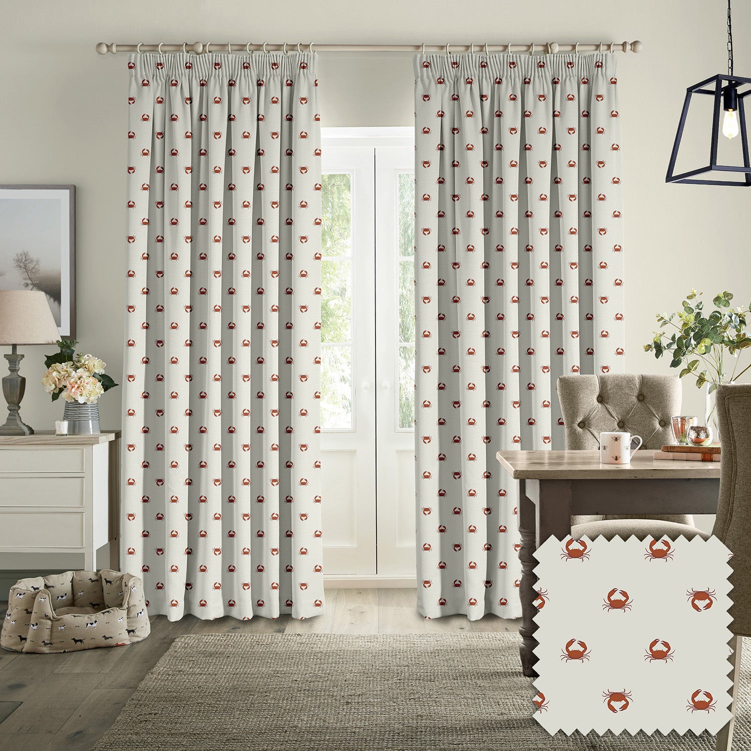 Crab White Made to Measure Curtains by Sophie Allport