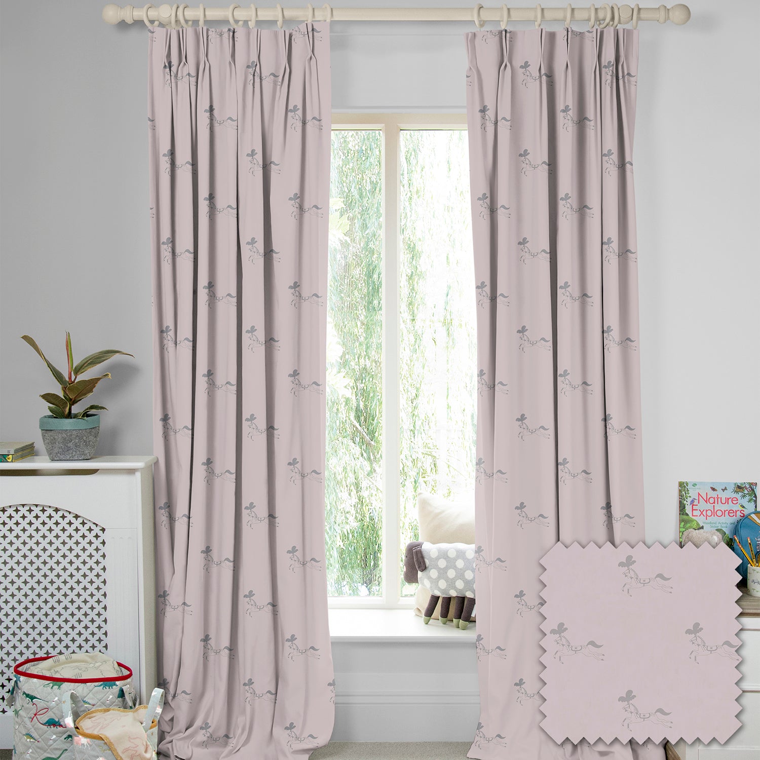 Fairground Ponies Soft Pink Made to Measure Curtains