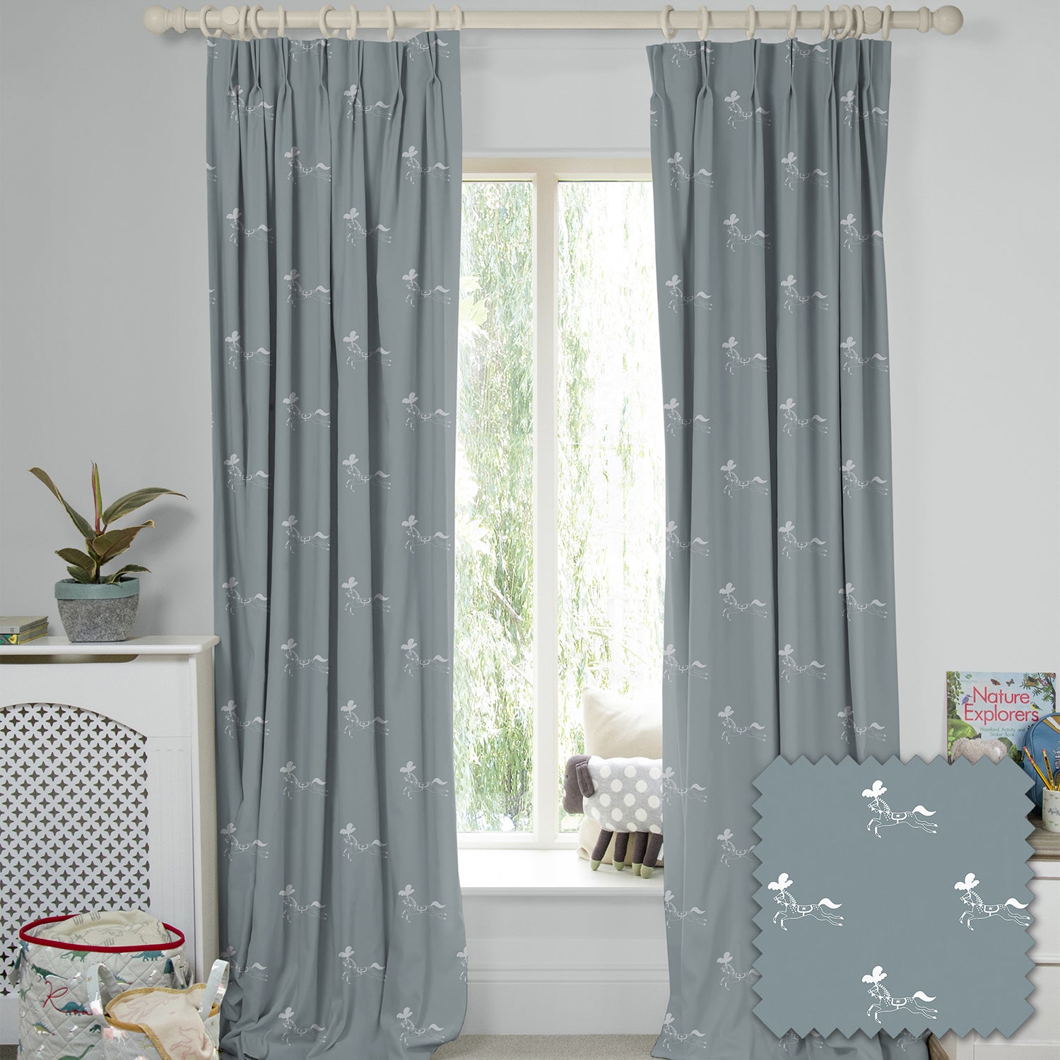 Fairground Ponies Teal Made to Measure Curtains