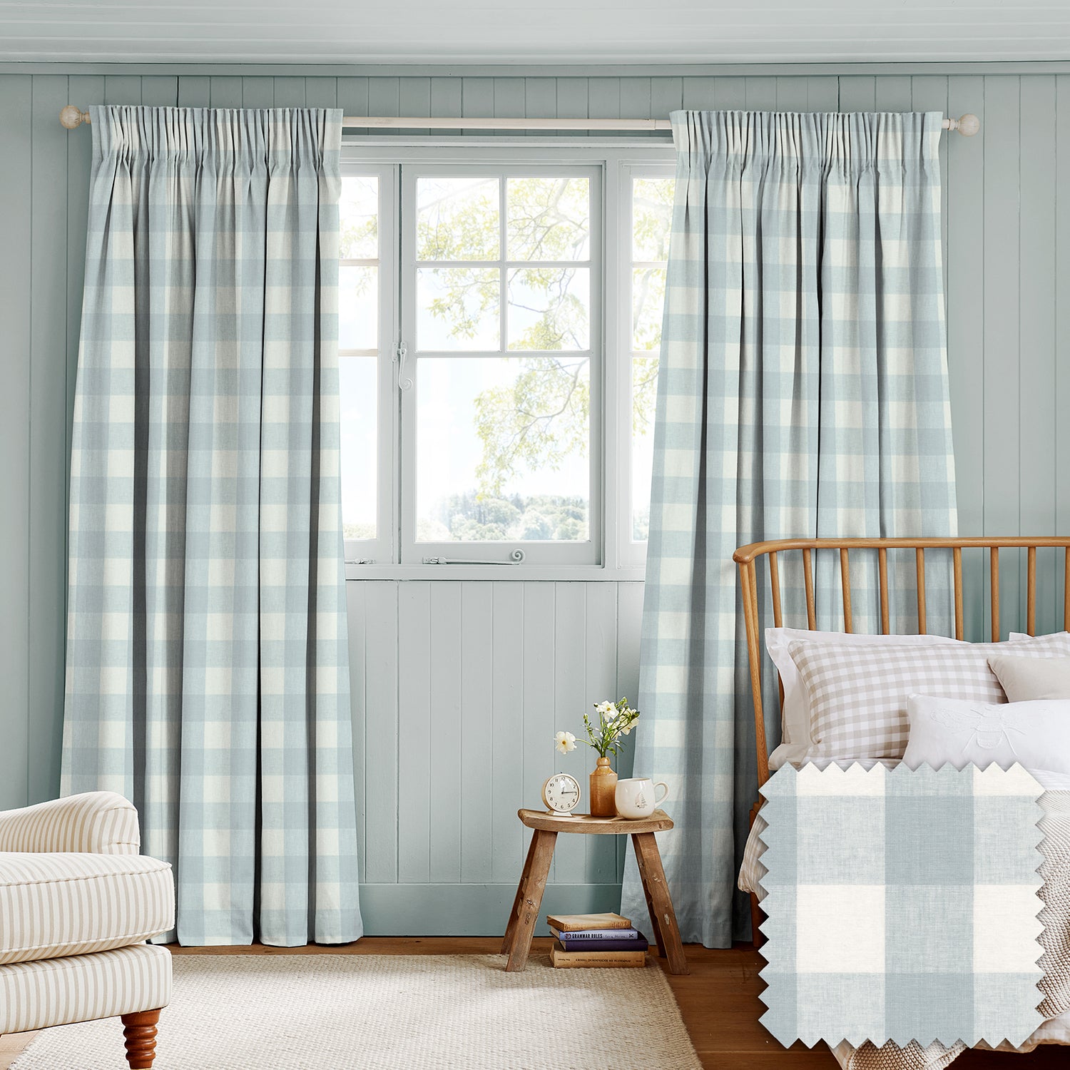 Pale Blue Gingham Made to Measure Curtains