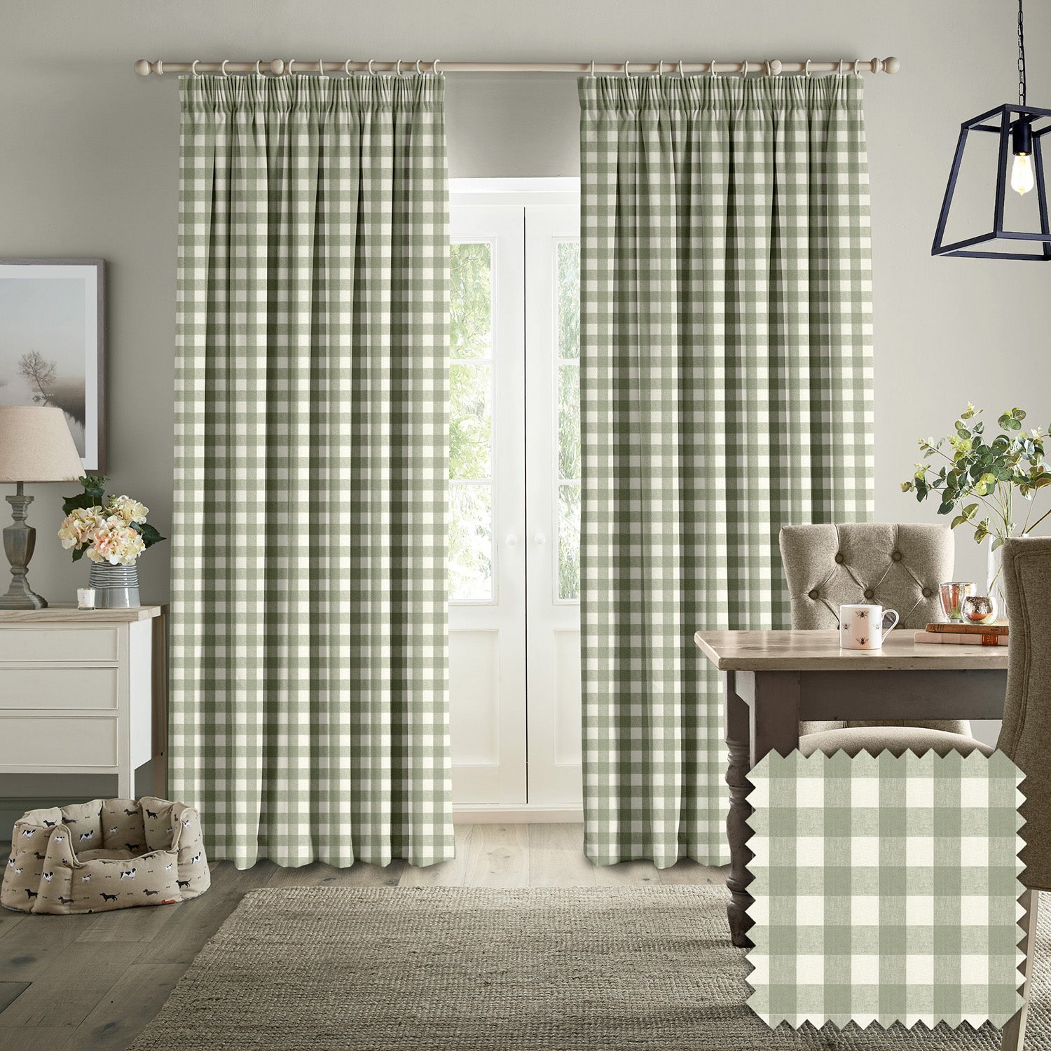 Gingham Sage Made to Measure Curtains by Sophie Allport
