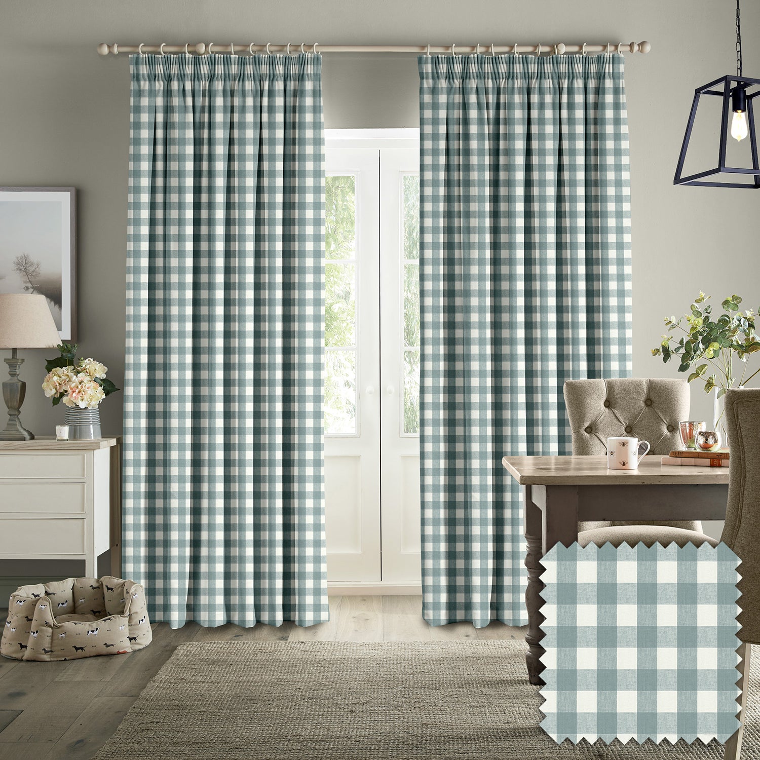 Gingham Teal Made to Measure Curtains by Sophie Allport