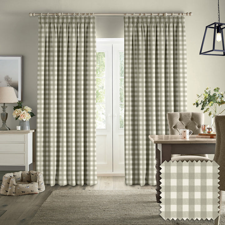 Gingham Warm Stone Made to Measure Curtains by Sophie Allport