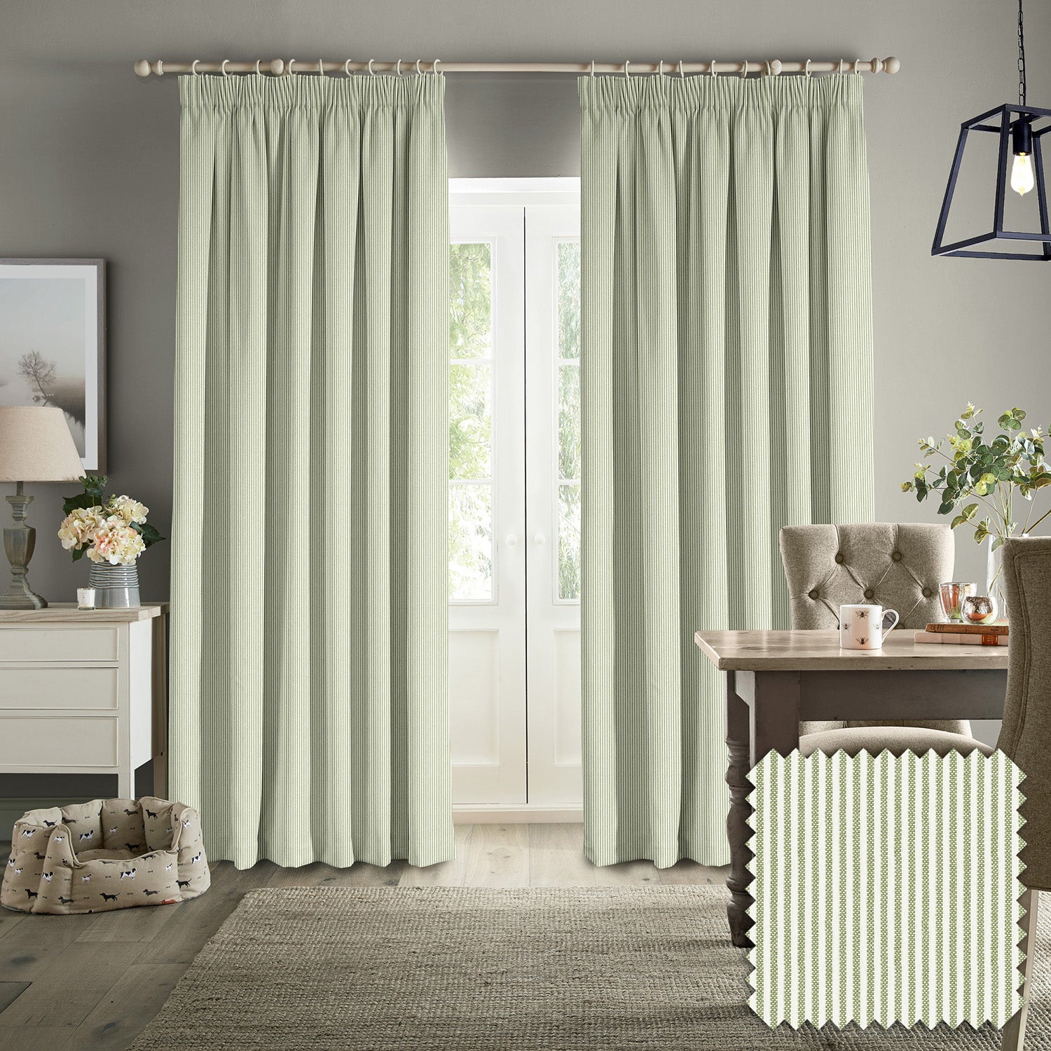 Stamford Stripe Sage Made to Measure Curtains by Sophie Allport