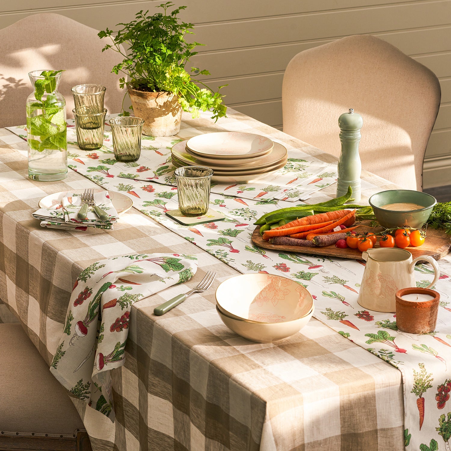 Garden vegetable print tableware collection by Sophie Allport