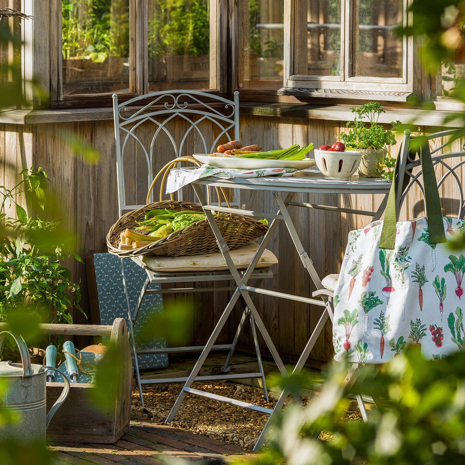 Outdoor living collection by Sophie Allport with garden vegetables