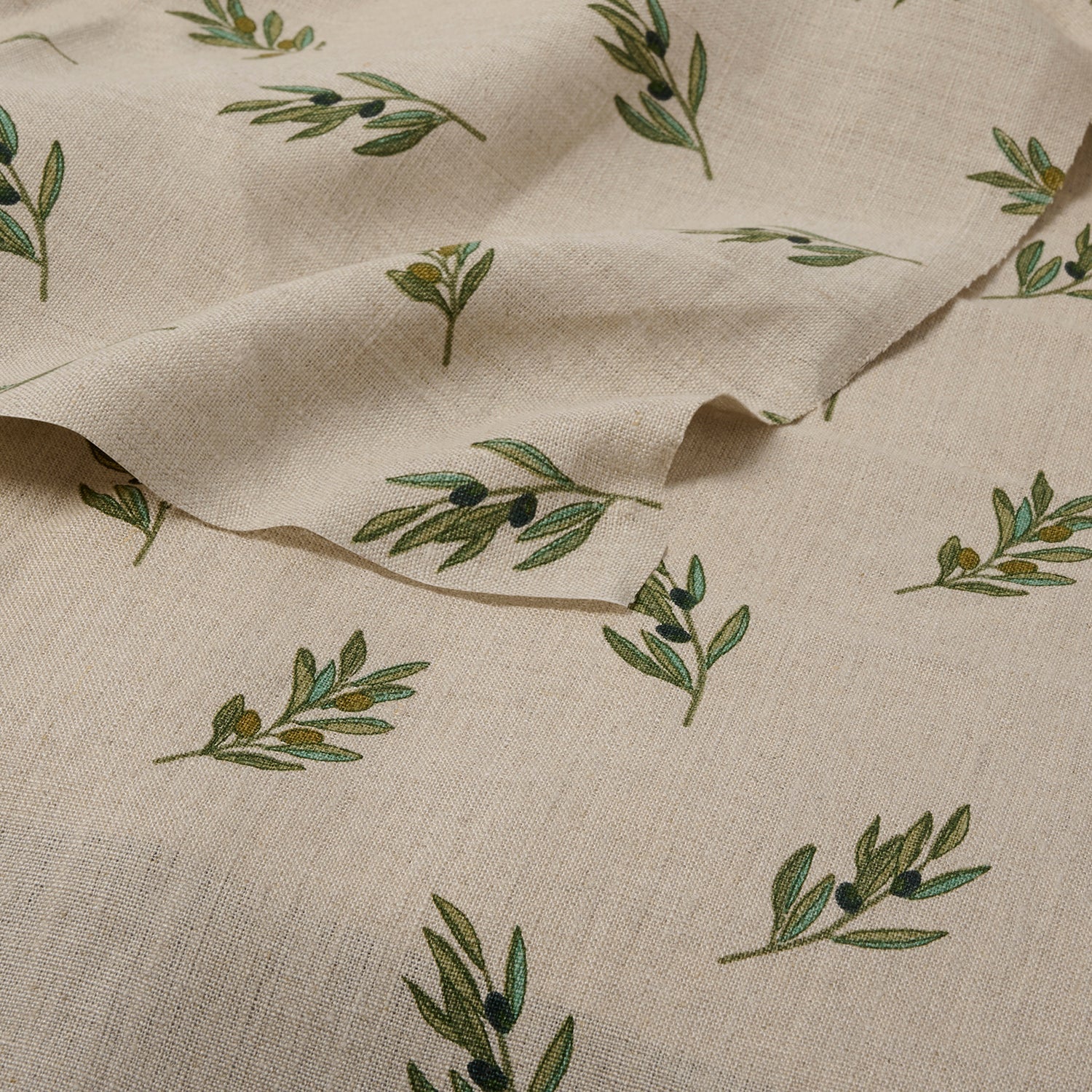 Olive printed linen fabric by Sophie Allport detail