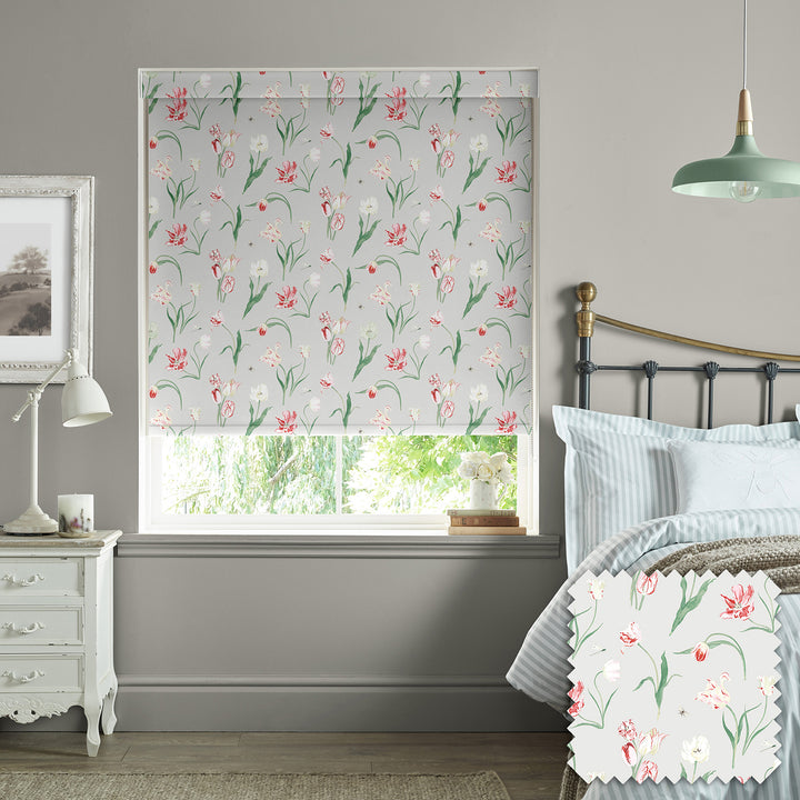 Tulips Pale Grey Made to Measure Roller Blind by Sophie Allport