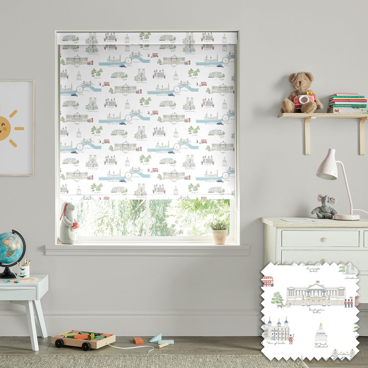 London White & Blue Made to Measure Roller Blind by Sophie Allport