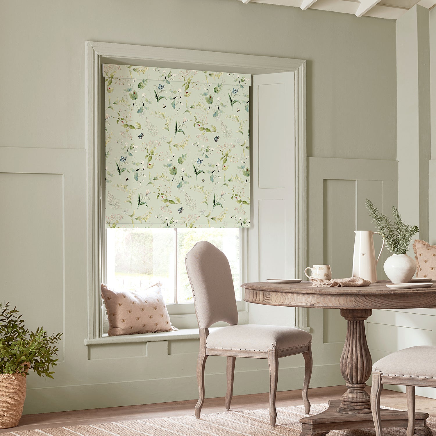 Wild Floral Soft Green Made to Measure Roller Blind