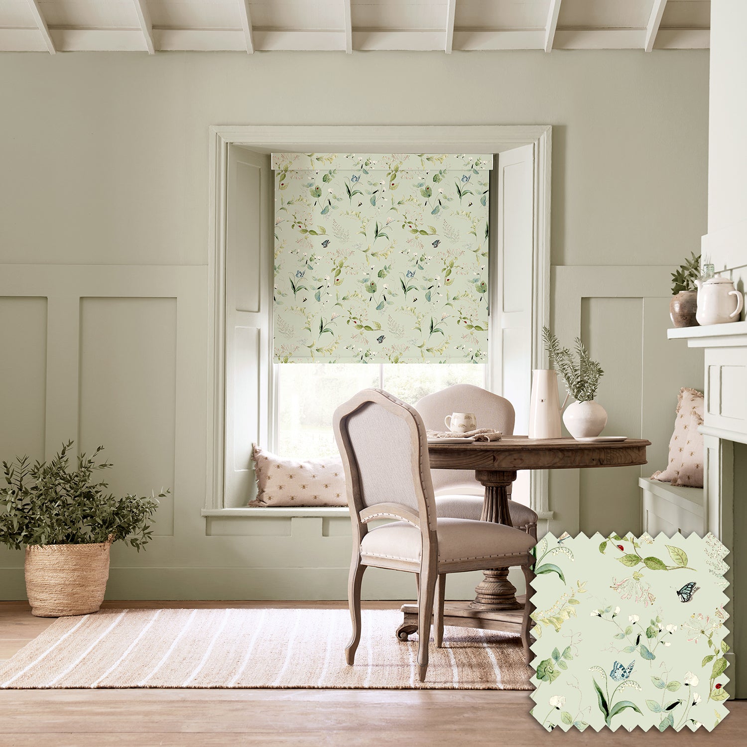 Wild Floral Soft Green Made to Measure Roller Blind