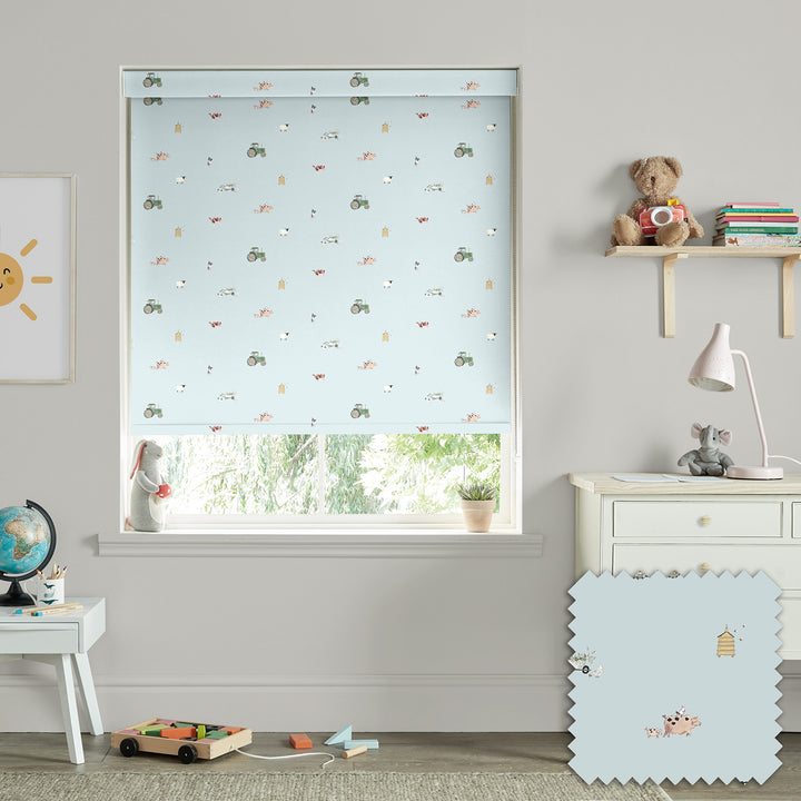 On the Farm Blue Made to Measure Roller Blind by Sophie Allport