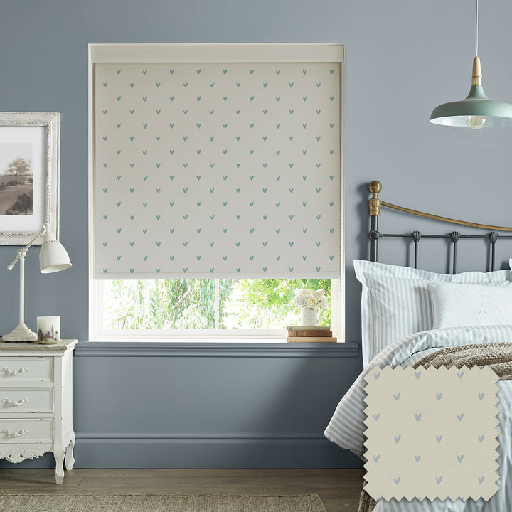 Hearts Duck Egg Made to Measure Roller Blind