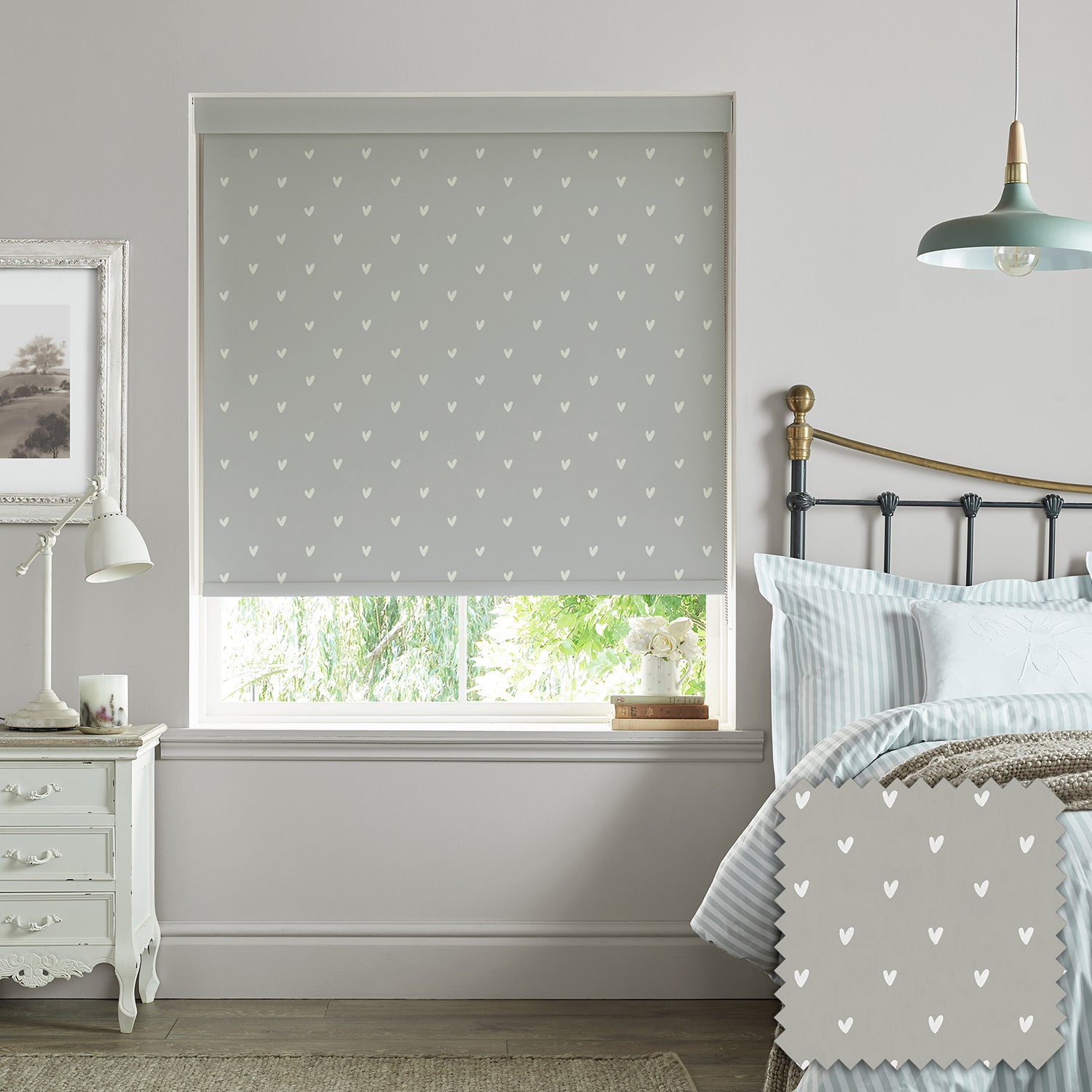 Hearts Grey Made to Measure Roller Blind