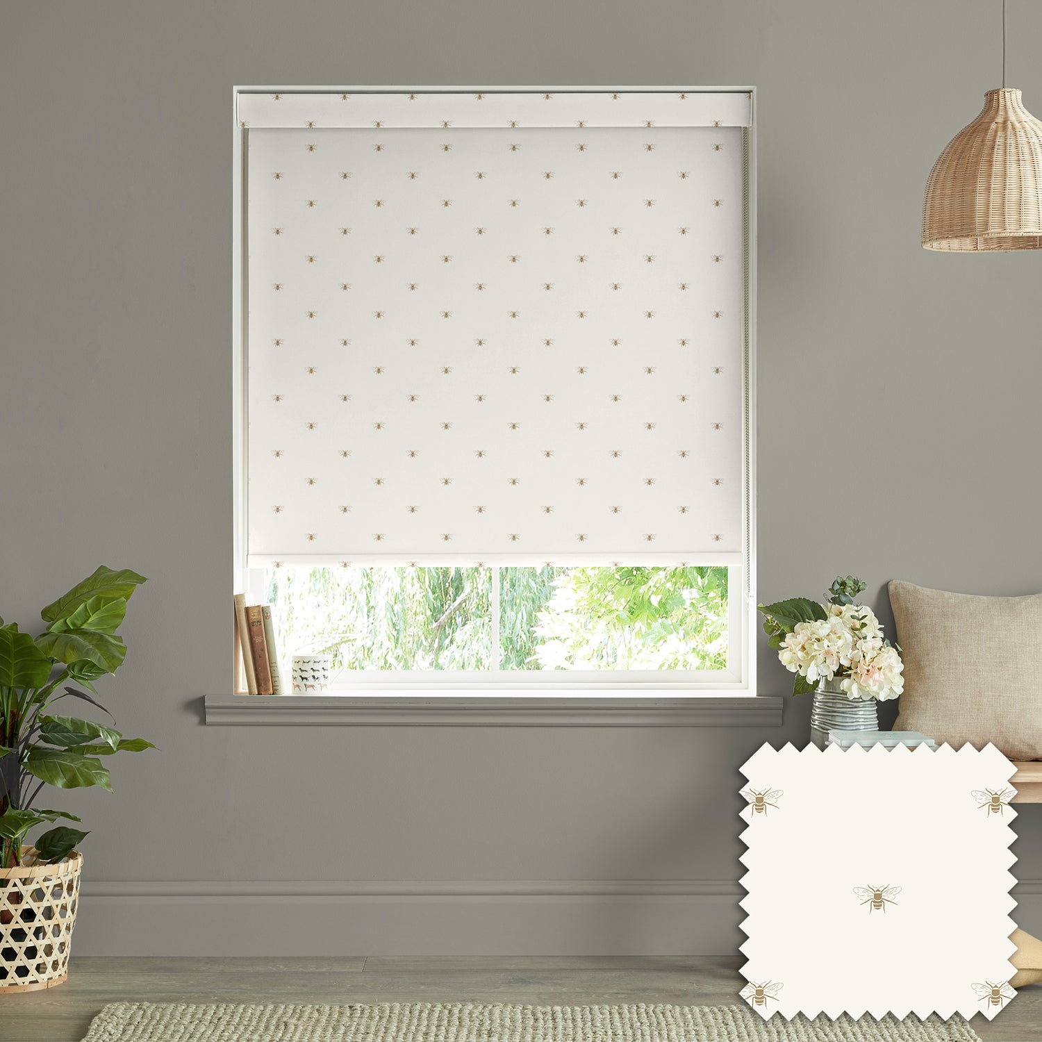 Golden Bees Off White Made to Measure Roller Blind by Sophie Allport