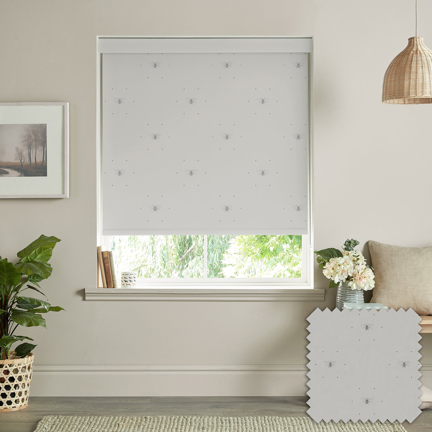 Bees Grey Made to Measure Roller Blind