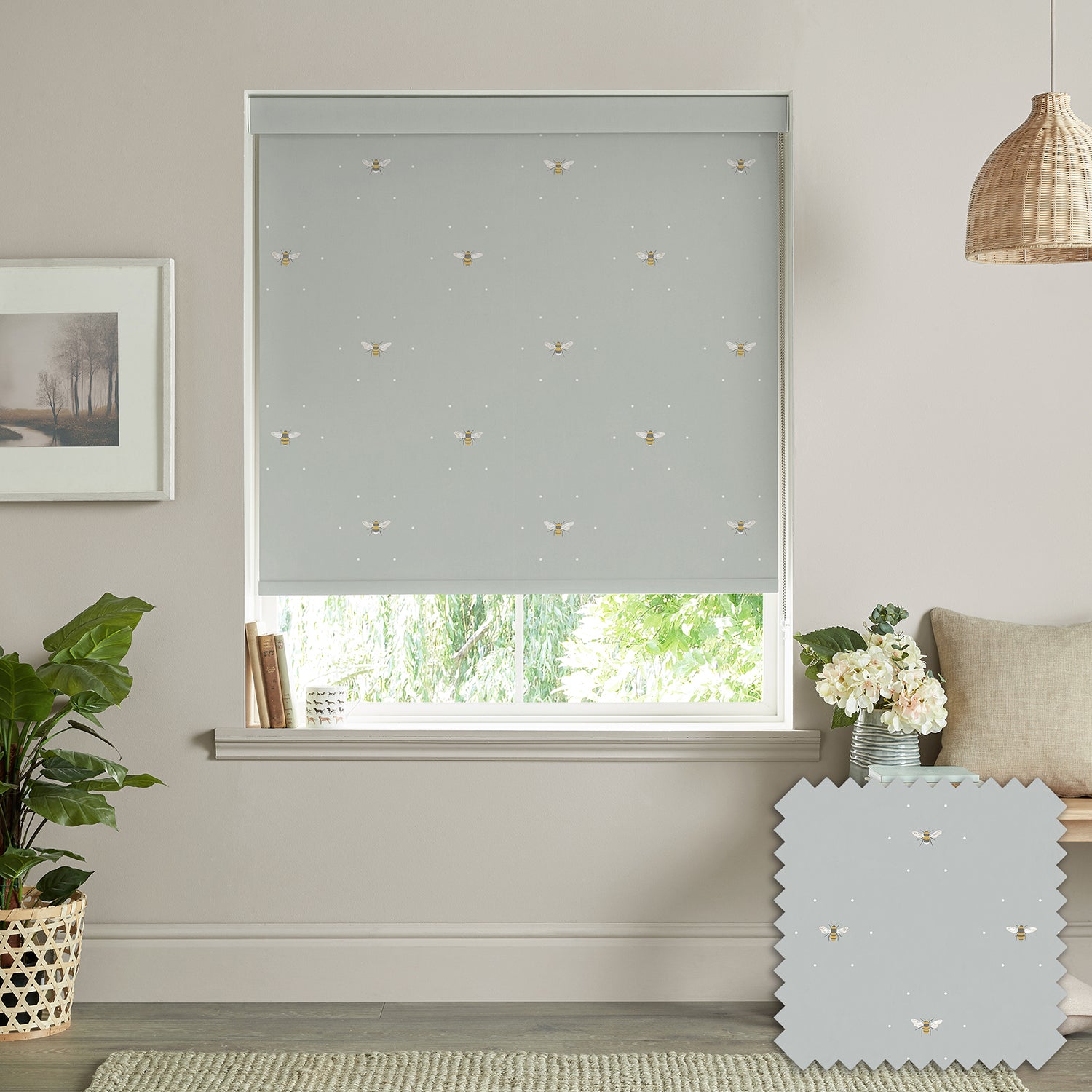 Bees Pale Slate Made to Measure Roller Blind