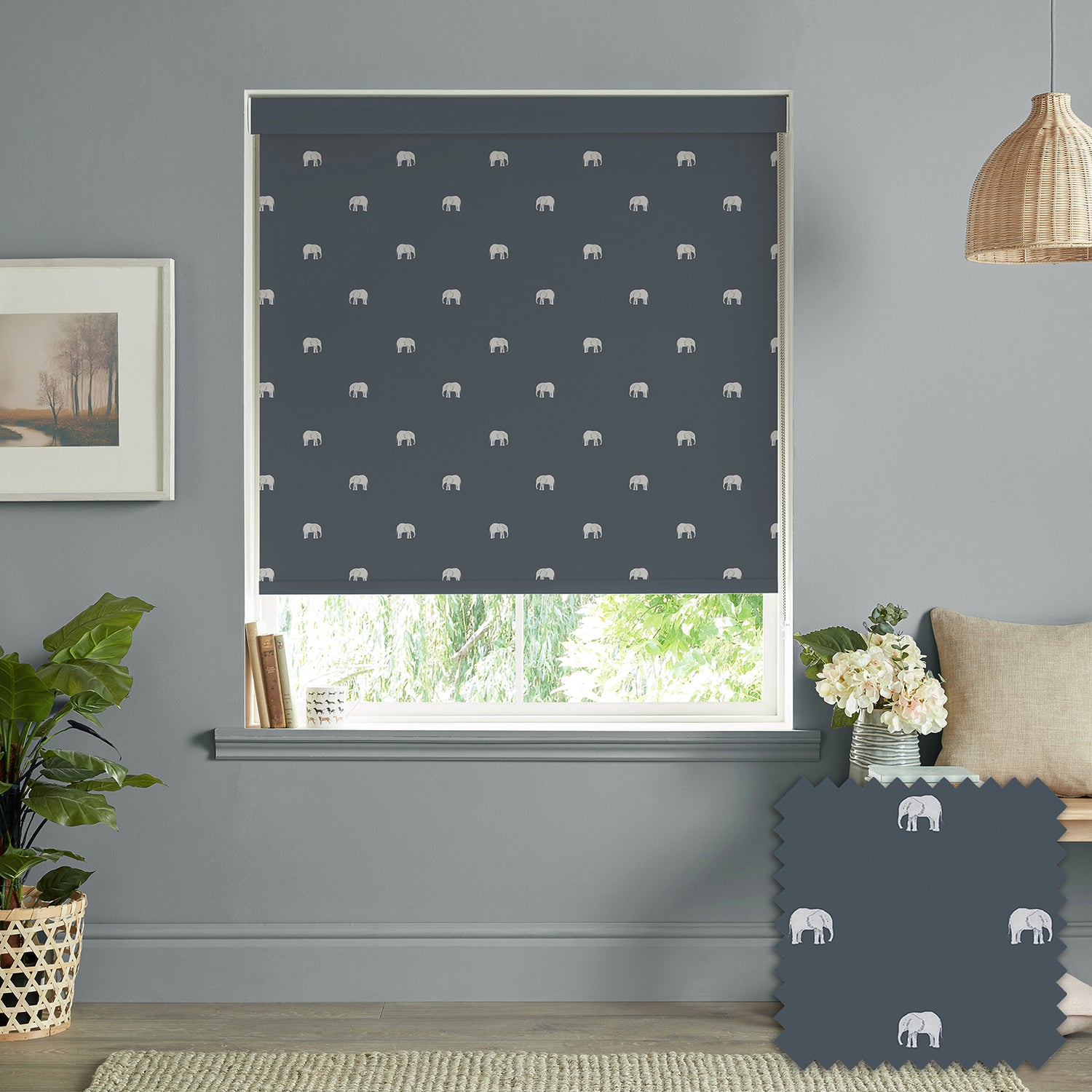 Elephant Deep Navy Made to Measure Roller Blind