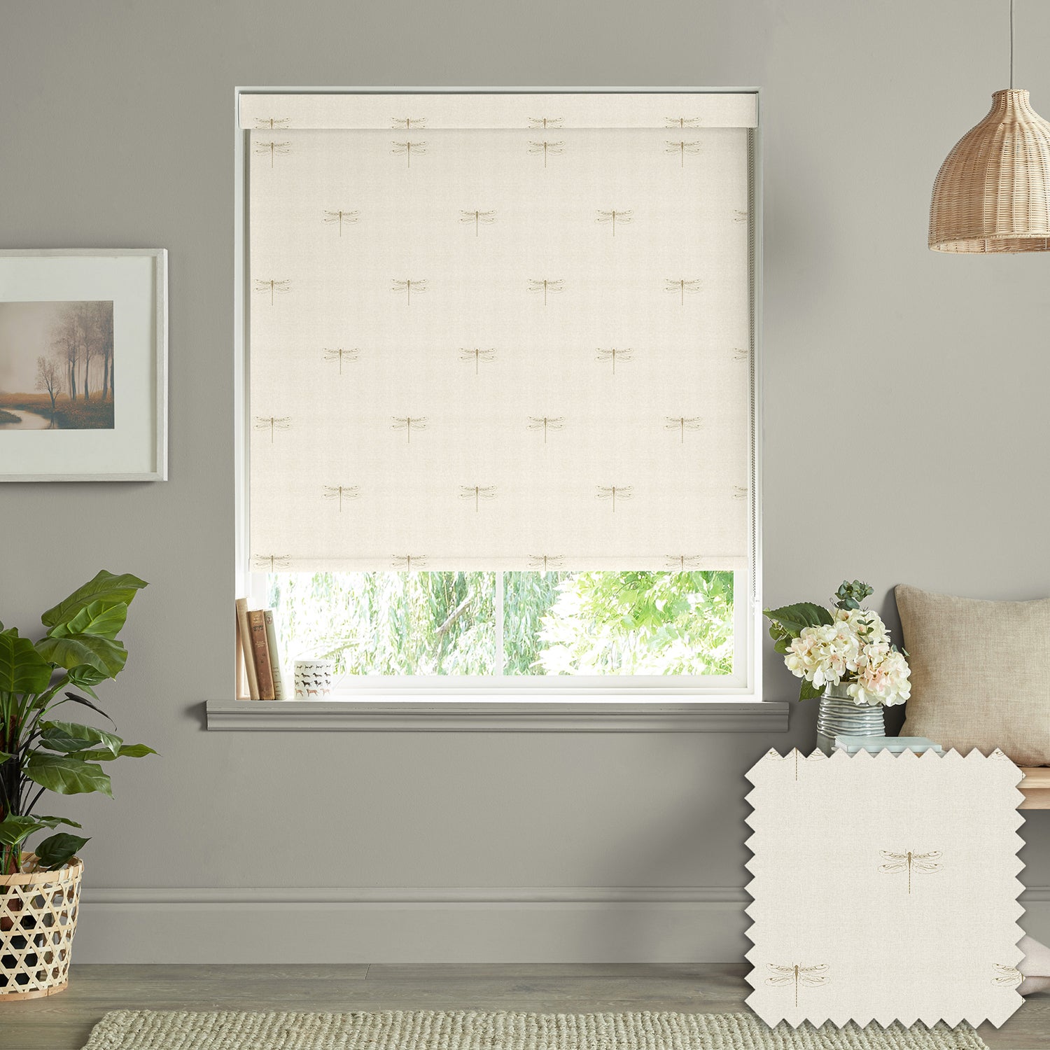 Dragonfly Gold Linen Made to Measure Roller Blind by Sophie Allport