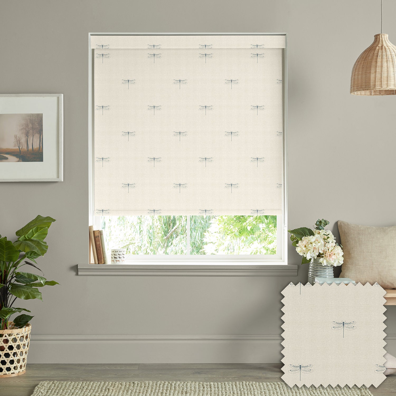 Dragonfly Teal Linen Made to Measure Roller Blind by Sophie Allport