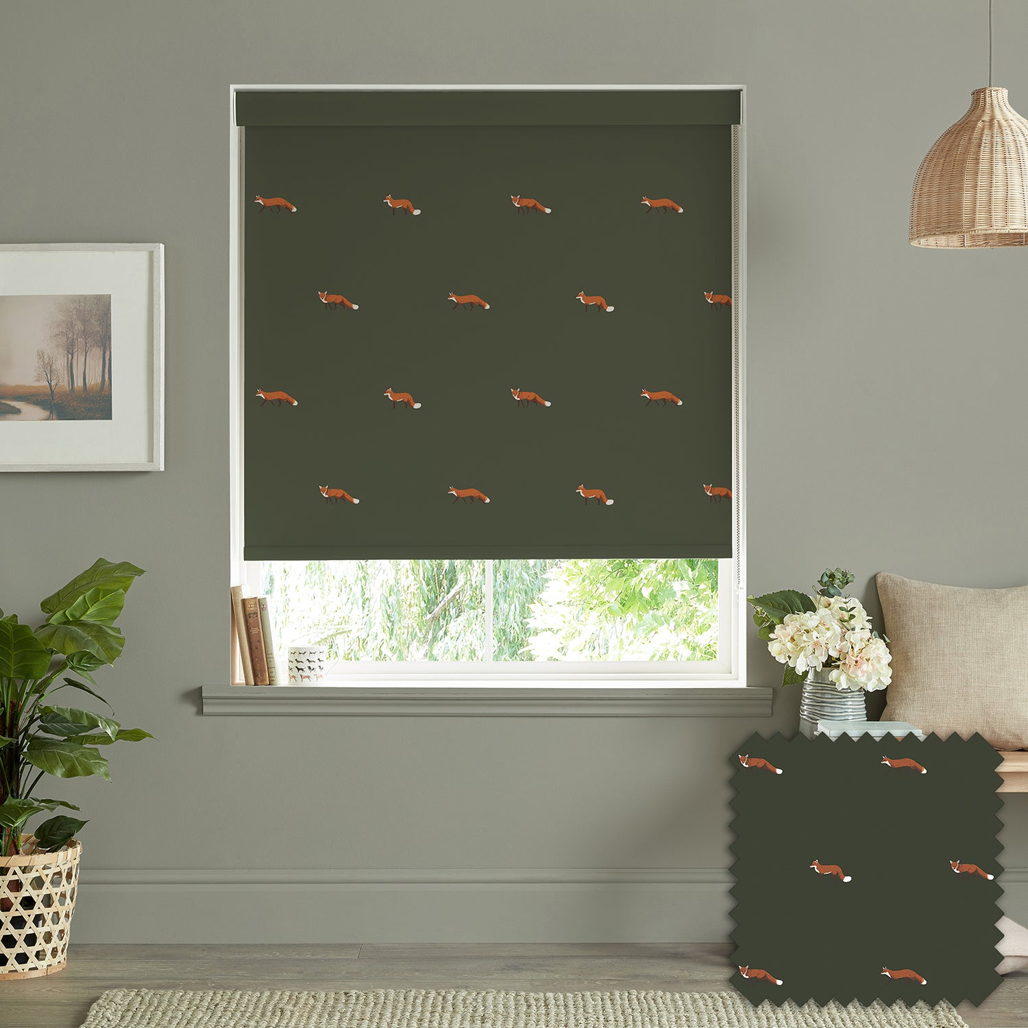 Foxes Forest Green Made to Measure Roller Blind
