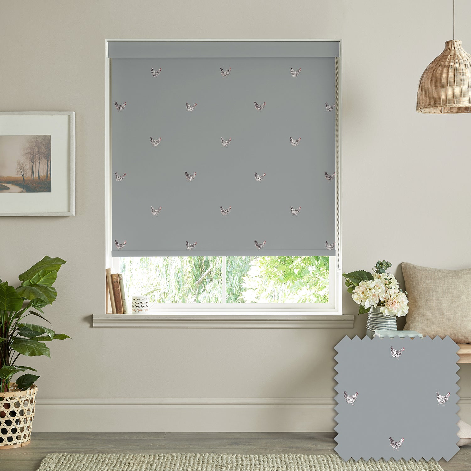 Chicken Pale Sage Blue Made to Measure Roller Blind