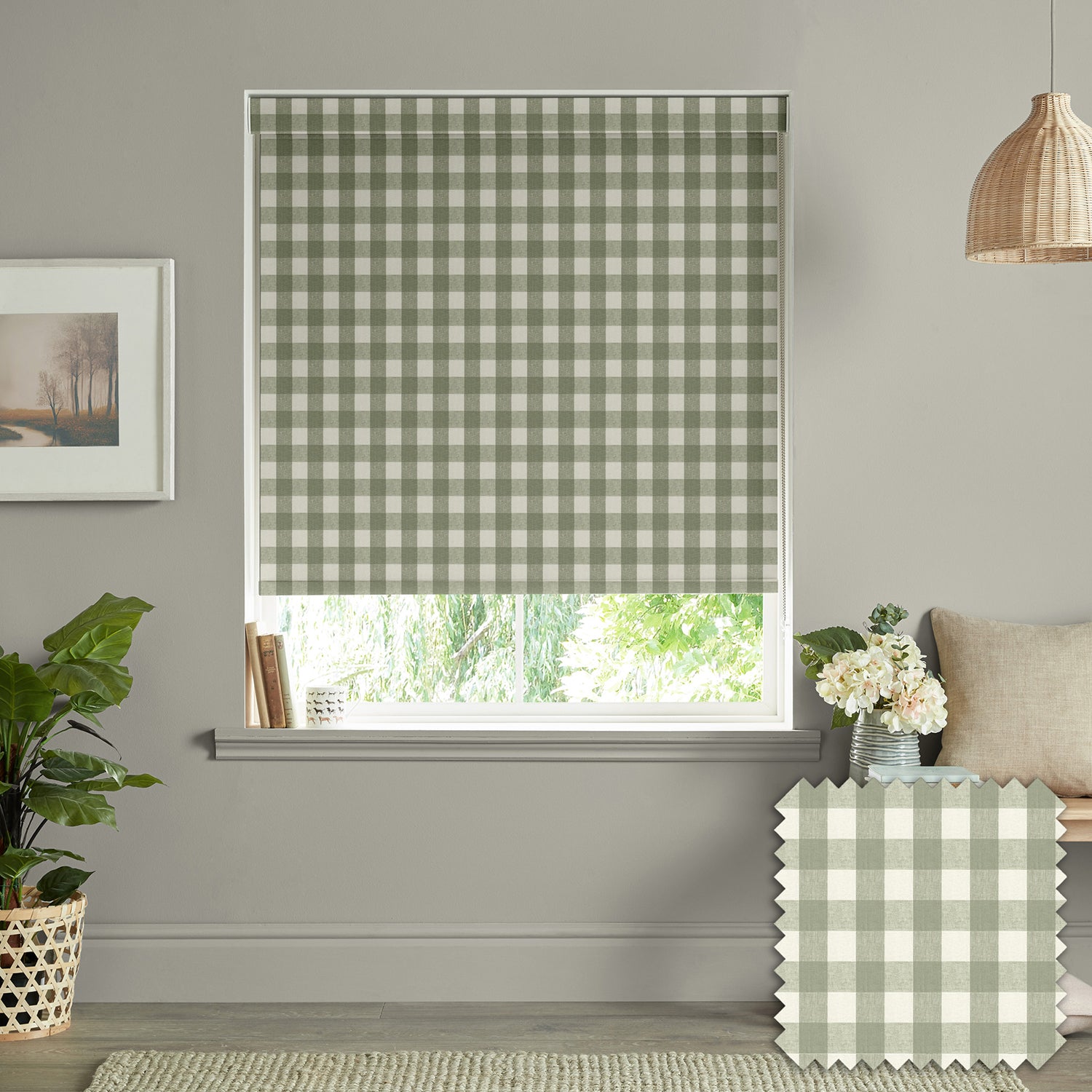 Gingham Sage Made to Measure Roller Blind by Sophie Allport