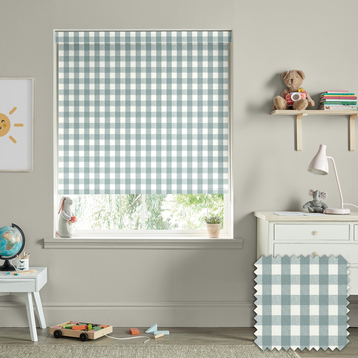 Gingham Teal Made to Measure Roller Blind by Sophie Allport