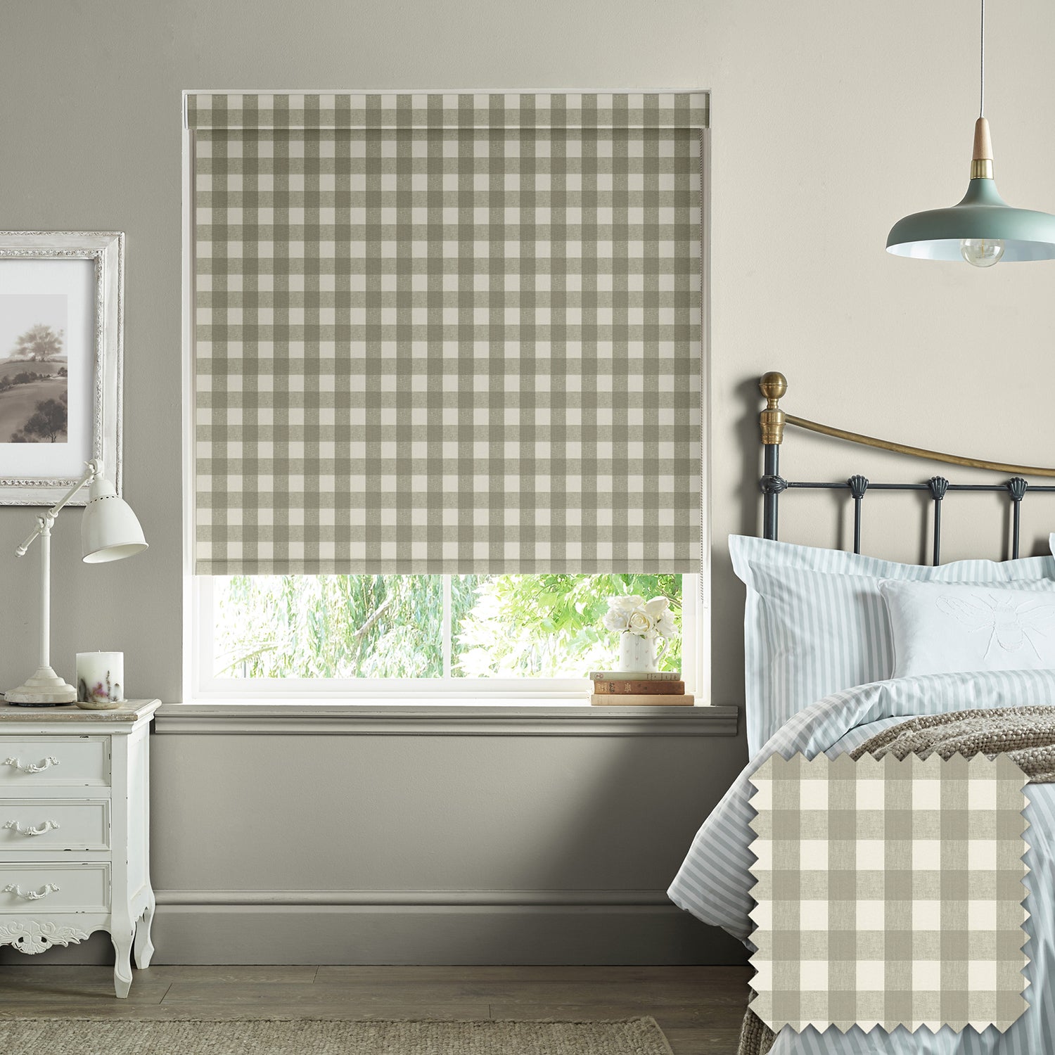 Gingham Warm Stone Made to Measure Roller Blind by Sophie Allport