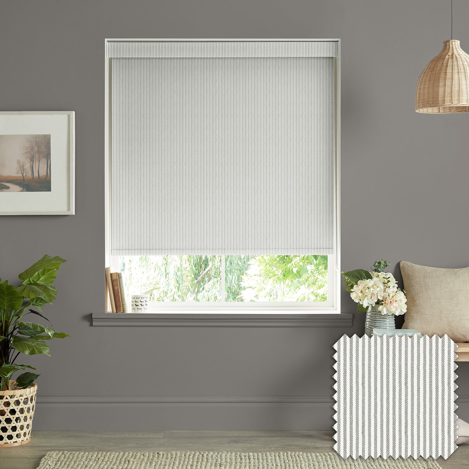 Stamford Stripe Grey Made to Measure Roller Blind by Sophie Allport