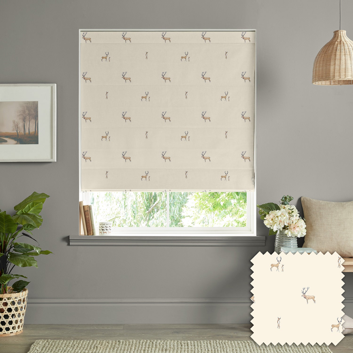 Stags Natural Made to Measure Roman Blind by Sophie Allport