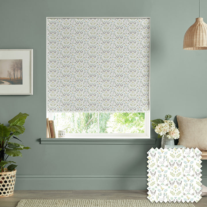 Spring Chicken White Made to Measure Roman Blind by Sophie Allport