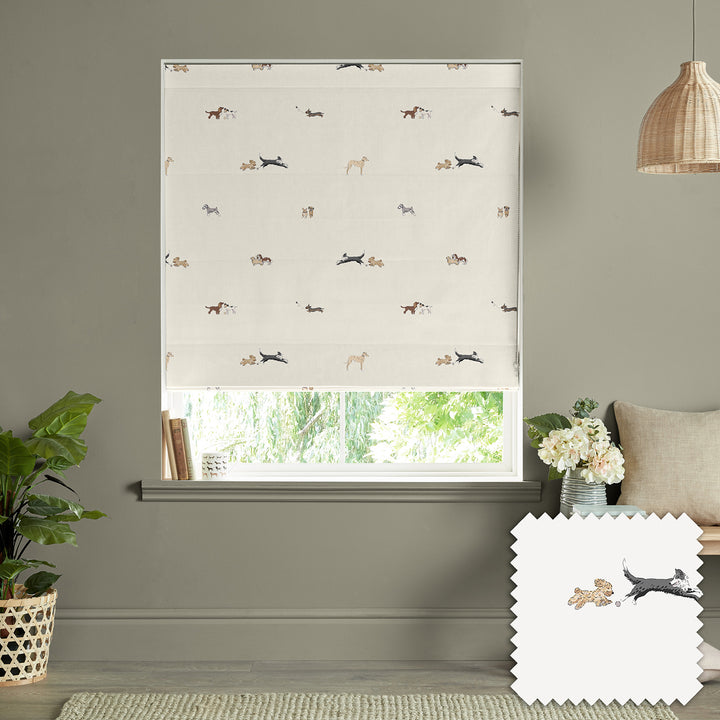 Doggy Daycare Off White Made to Measure Roman Blind by Sophie Allport